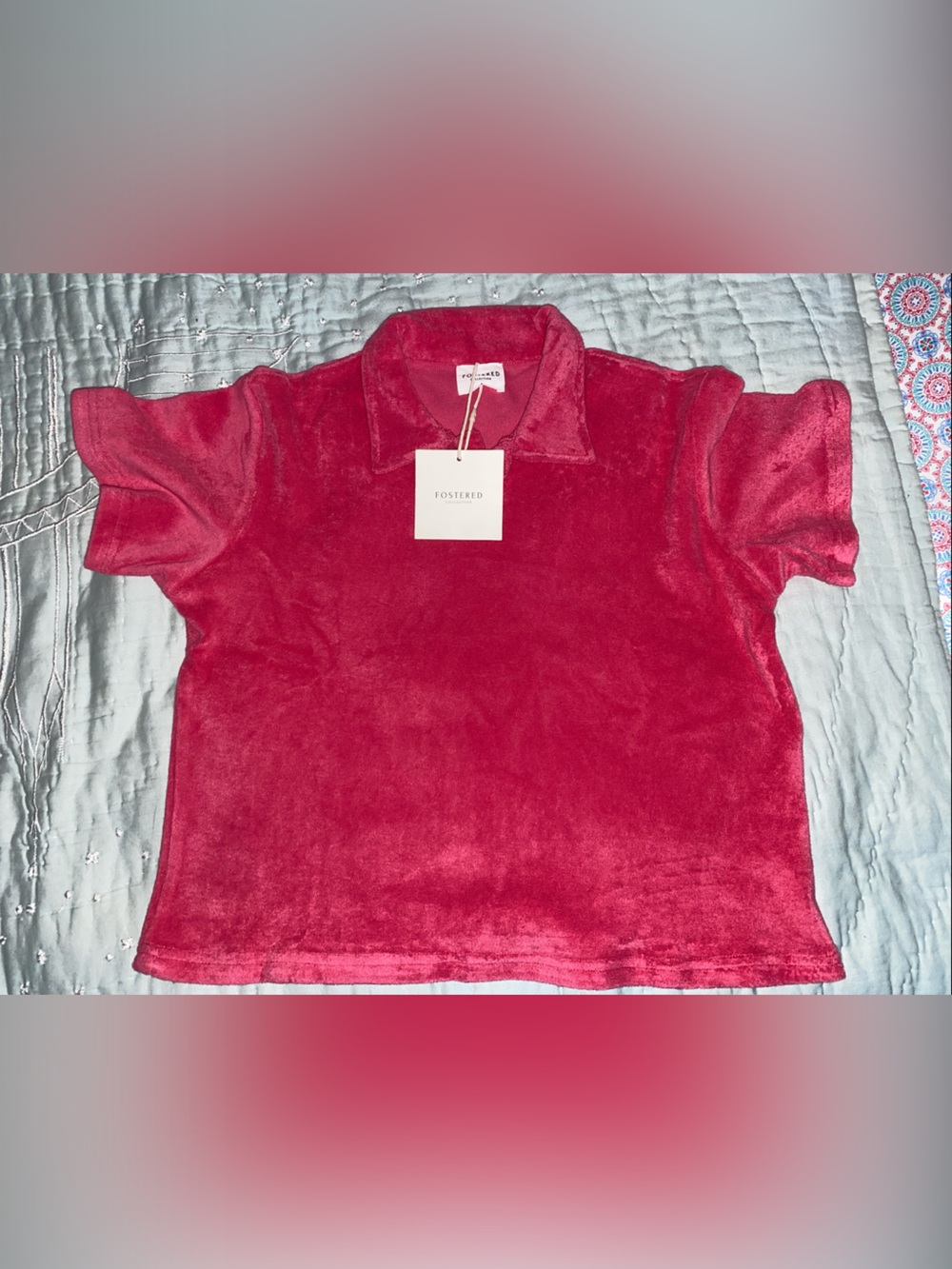 Fostered Kids' Short-Sleeve Velvet Polo Tee in Fuchsia